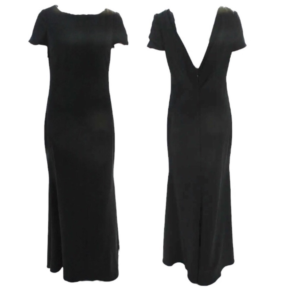 Badgley Mischka Cascade Gown Size 2 Black Crepe